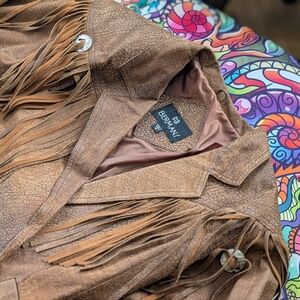 VTG 90s Berman's Western Leather Fringe Crop Jacket Size Medium Made In Korea
